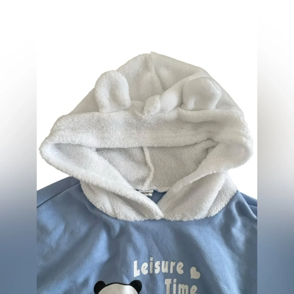SHEIN Light Blue and White Panda Hoodie